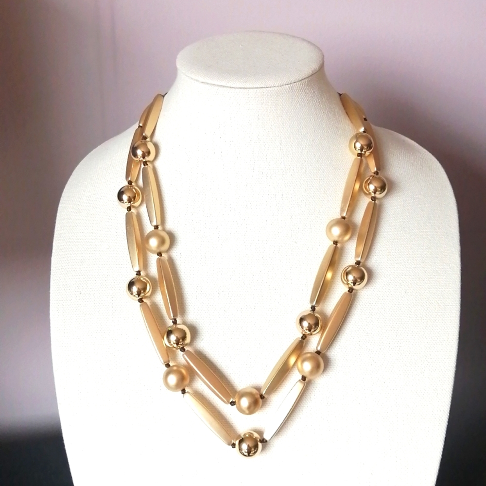 Chico's Bohemian Necklace Statement Scandi Two-Strand Matte Goldtone